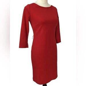 White House Black Market Red 3/4 Sleeve Bodycon Sheath Dress Stretchy Si…